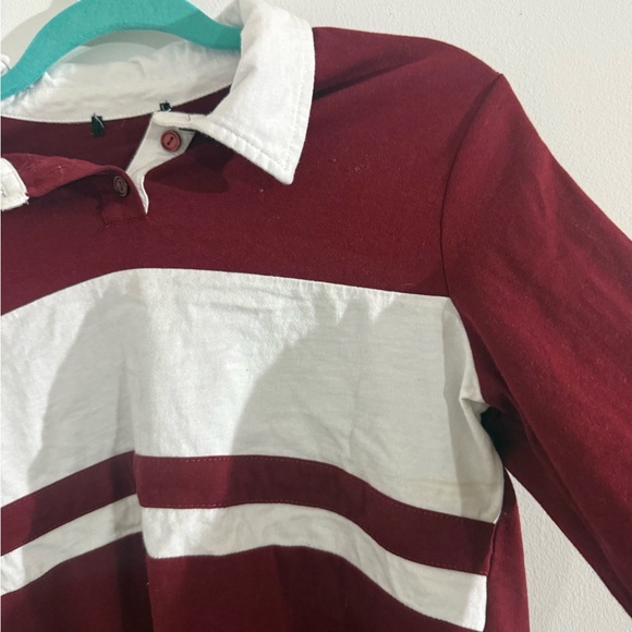Striped Collared Rugby Top in Burgundy and White - Picture 5 of 9